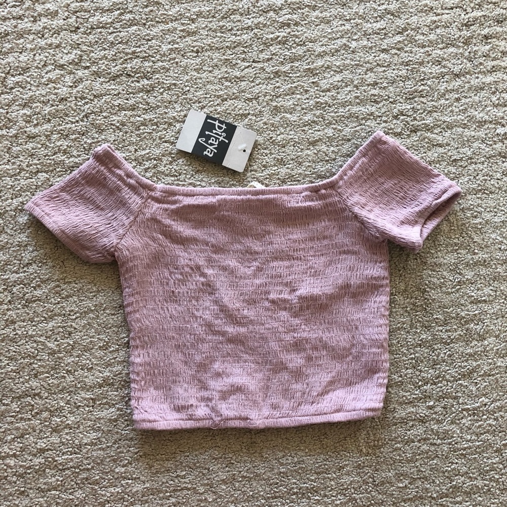 light pink off the shoulder crop top